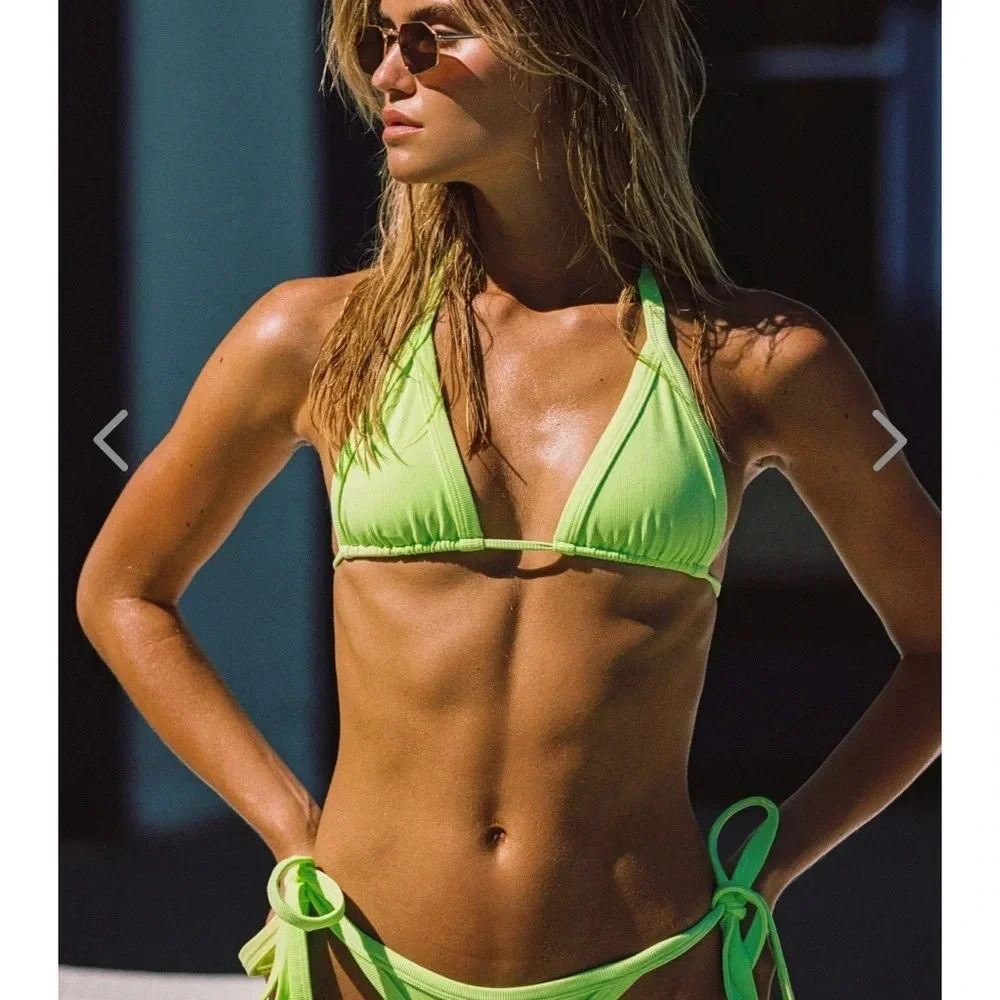 NWT OneOne Swimwear Bikini SET Apple Neon Green Susana Andreina Triangle Lime
